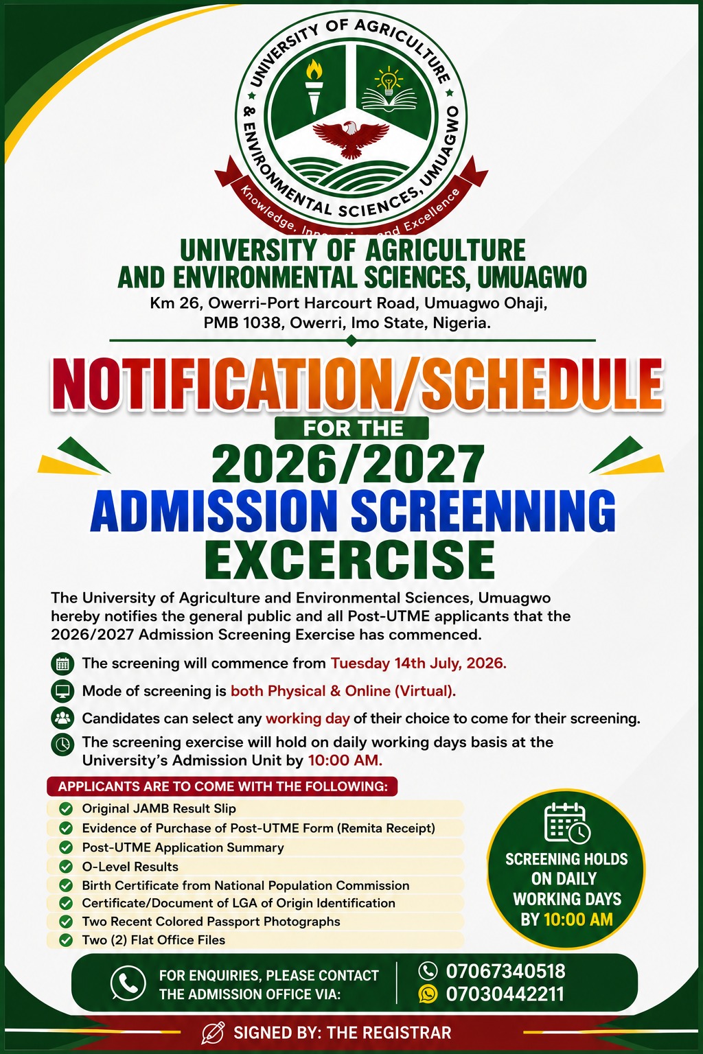 UAES ONLINE SCREENING