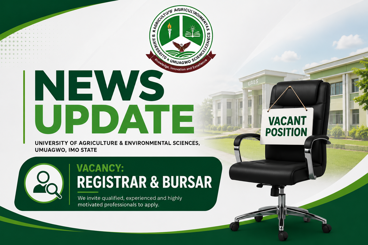 ADVERTISEMENT FOR THE POSTS OF REGISTRAR AND BURSAR (Internal & External Advertisement)